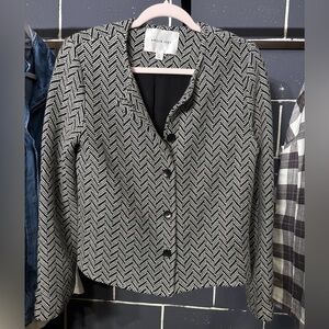 Amour Vert Black and White Herringbone Blazer